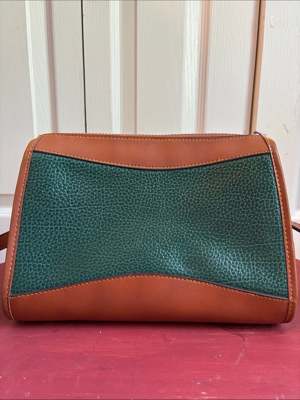 Dooney & Bourke Green and Tan Leather Satchel Shoulder crossbody Bag - Picture 7 of 15